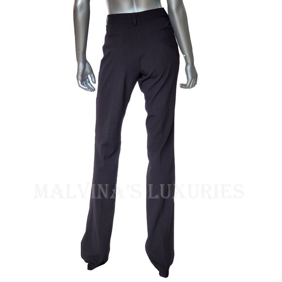 GUCCI PANTS BLACK STRETCH WOOL TROUSERS w LOGO DETAIL sz IT 44 US 8 - Picture 6 of 13